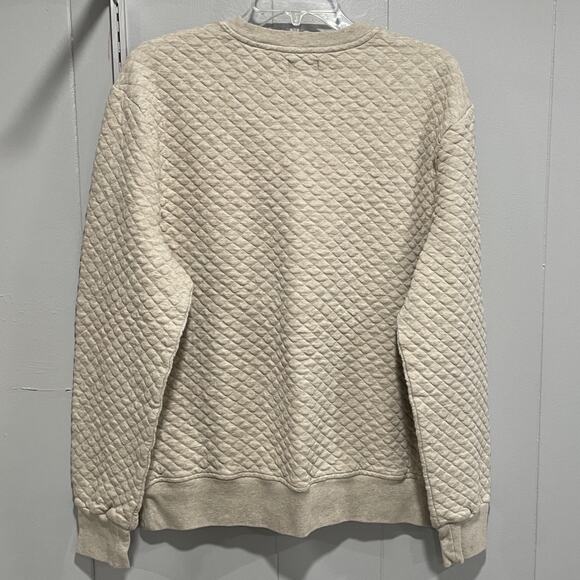 Preppy J Crew Mens Fleece Quilted Crewneck Sweatshirt Large Oatmeal Beige FLAW - Picture 3 of 7